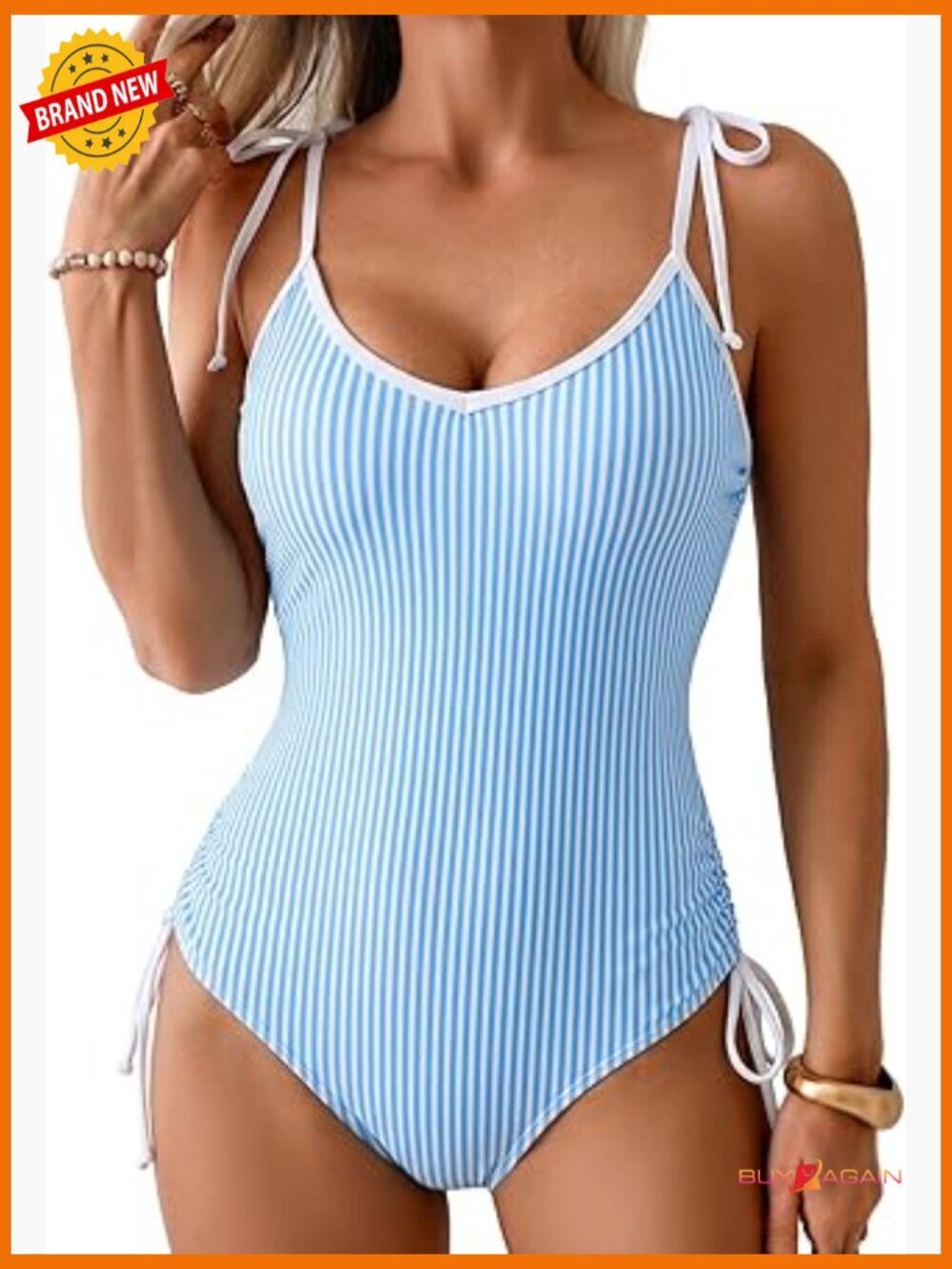 V Neck High Cut Ruched One Piece Swimsuit Tie Side Bathing Suit
